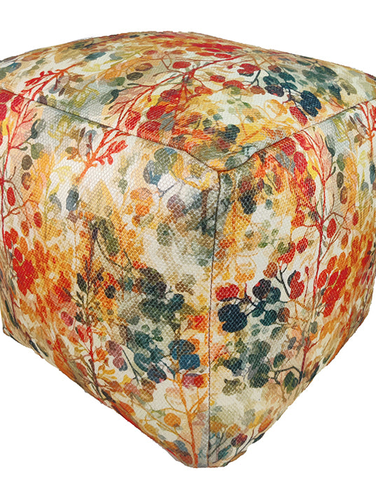 Multi-colored floral printed pouf PF-115 with 100% polyester cover and thermocol filling