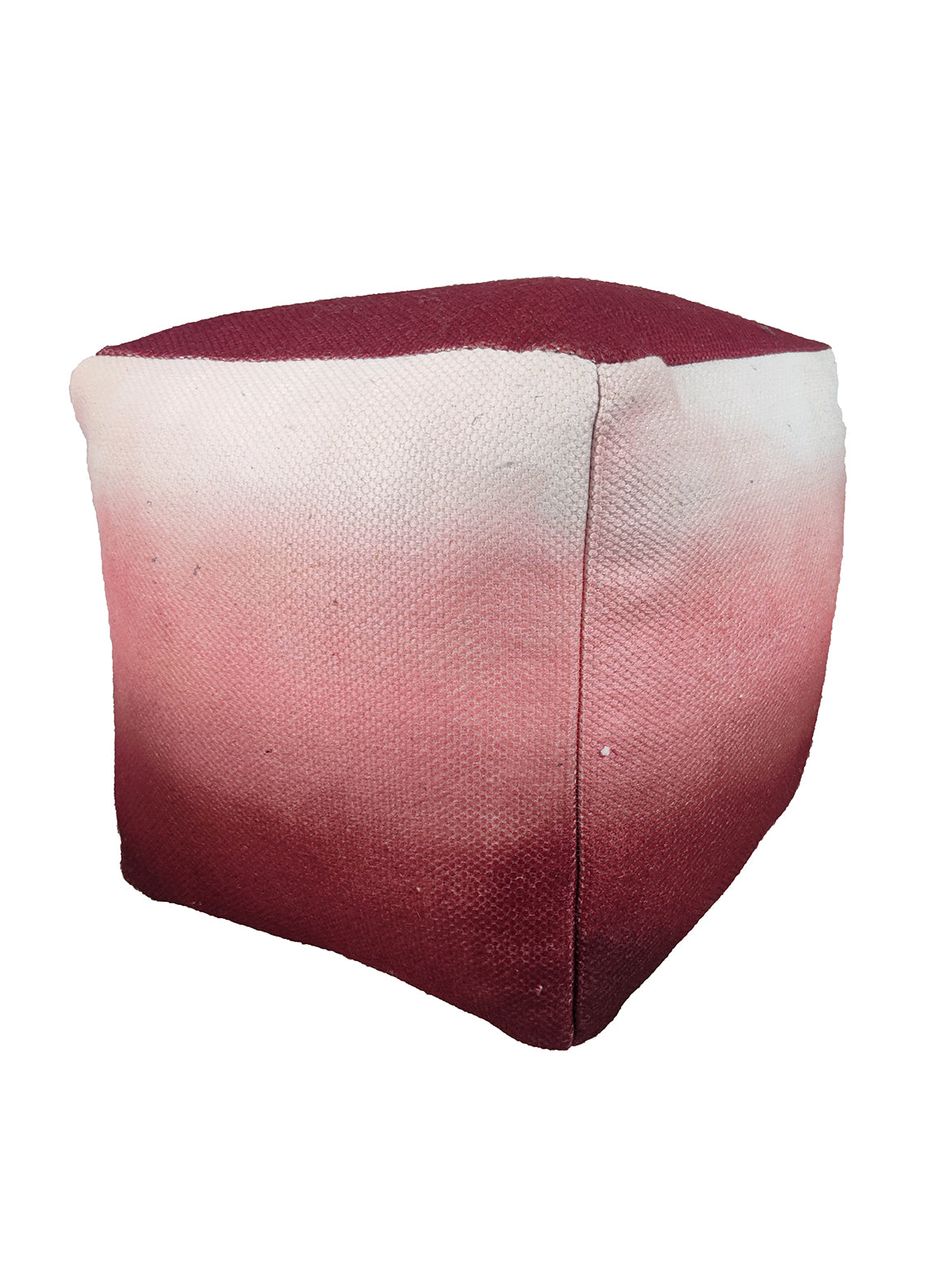 Red woven pouf with 90% polyester and 10% cotton, vibrant gradient design