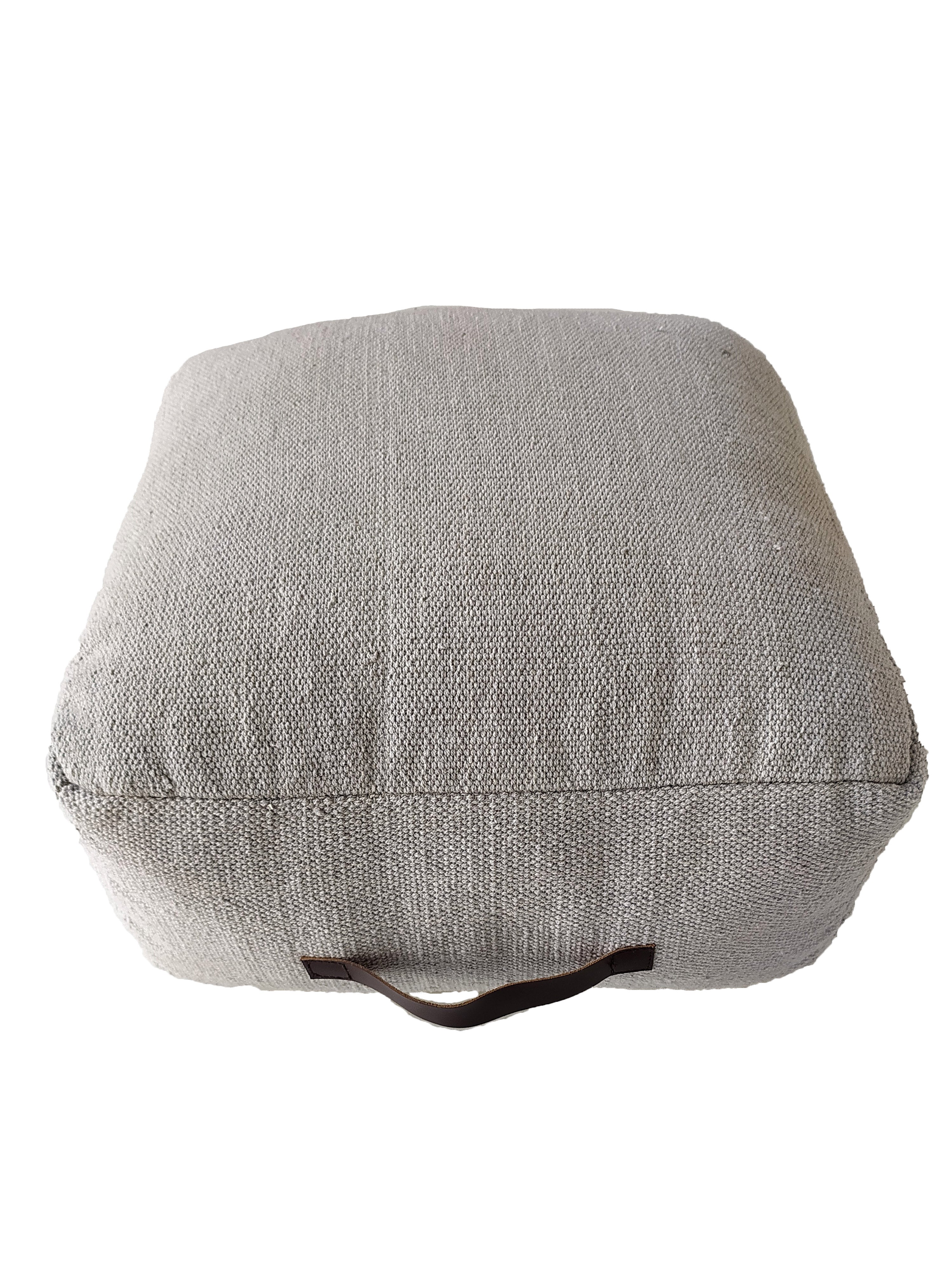 Grey Cotton Pouf With Leather Handle PF-054